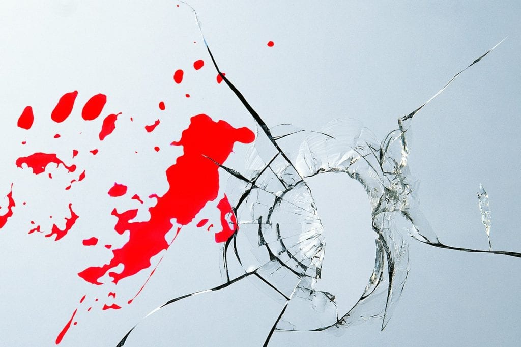 blood on broken glass
