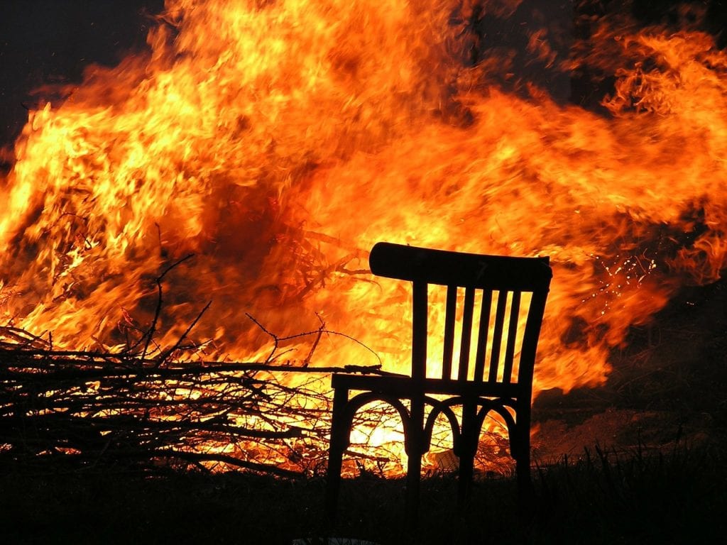 chair infront of fire